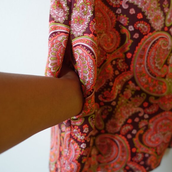Banana Republic BR bright orange pink Paisley short shirt Dress easy care 4 S SM - Picture 7 of 15